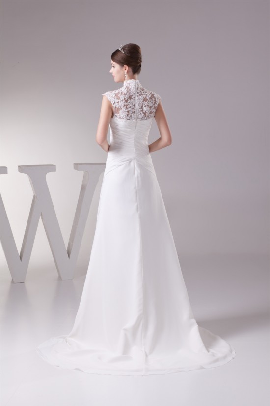Chiffon Satin Lace High-Neck Sheath/Column Best Wedding Dresses 2030094 Chiffon Satin Lace High-Neck Sheath/Column Best Wedding Dresses 2030094