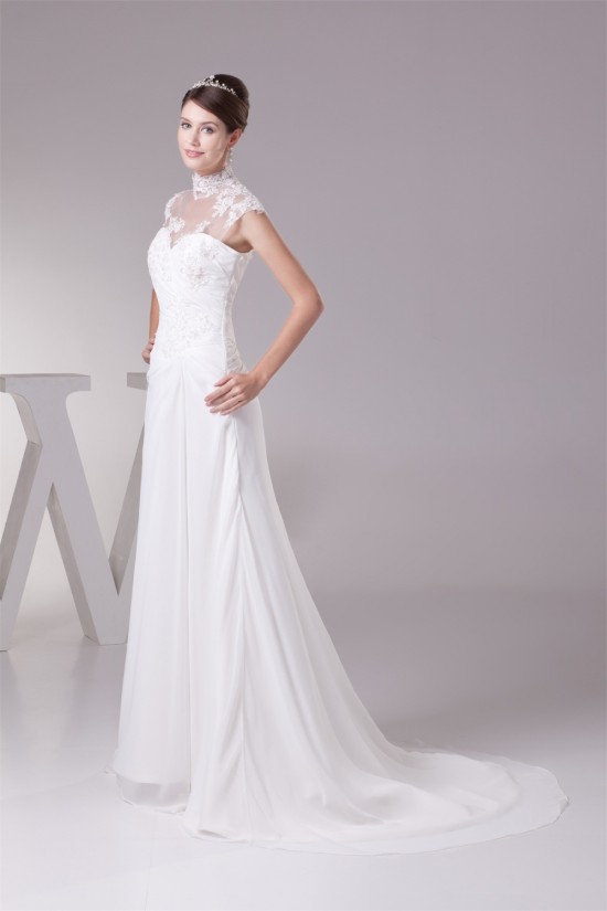 Chiffon Satin Lace High-Neck Sheath/Column Best Wedding Dresses 2030094 Chiffon Satin Lace High-Neck Sheath/Column Best Wedding Dresses 2030094