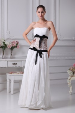 Chiffon Satin Lace Strapless Sheath/Column Wedding Dresses 2030095