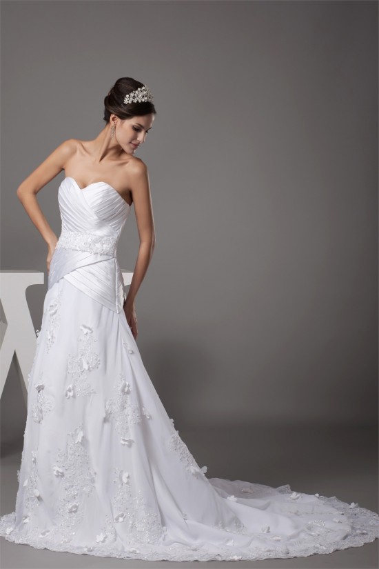 A-Line Sweetheart Chiffon Satin Lace Beaded Most Beautiful Wedding Dresses 2030096 A-Line Sweetheart Chiffon Satin Lace Beaded Most Beautiful Wedding Dresses 2030096