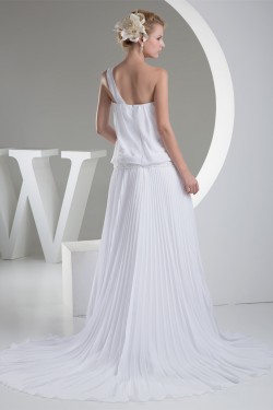 Chiffon Satin One-Shoulder Sheath/Column New Arrival Wedding Dresses 2030097