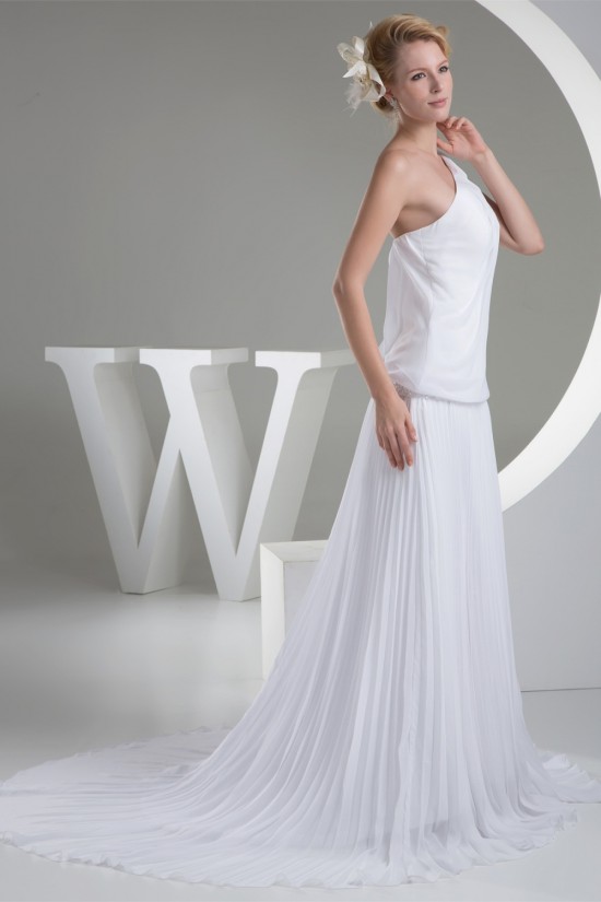 Chiffon Satin One-Shoulder Sheath/Column New Arrival Wedding Dresses 2030097
