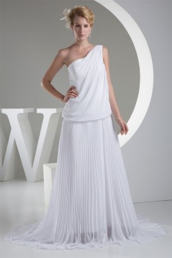 Chiffon Satin One-Shoulder Sheath/Column New Arrival Wedding Dresses 2030097