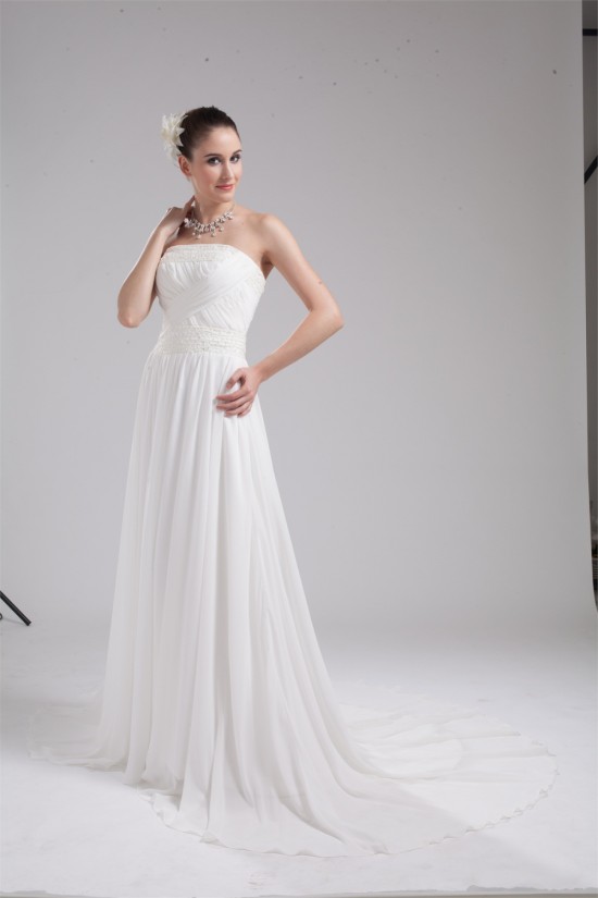 A-Line Strapless Chiffon Beaded Wedding Dresses 2030100