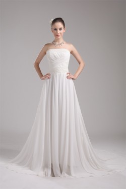 A-Line Strapless Chiffon Beaded Wedding Dresses 2030100