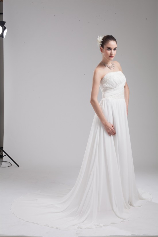 A-Line Strapless Chiffon Beaded Wedding Dresses 2030100