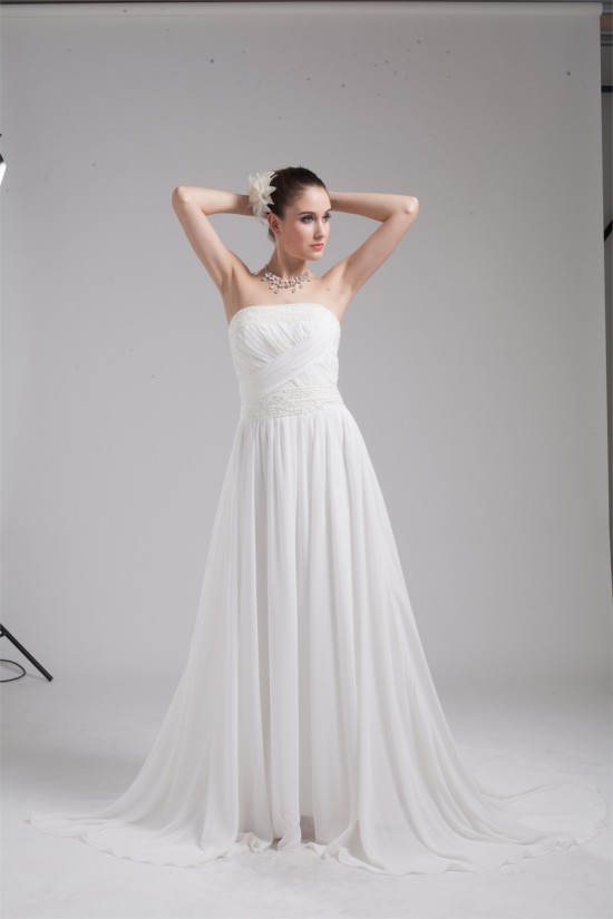A-Line Strapless Chiffon Beaded Wedding Dresses 2030100
