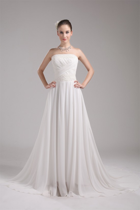 A-Line Strapless Chiffon Beaded Wedding Dresses 2030100