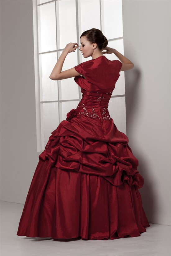 Strapless Satin Taffeta Floor-Length Beading Wedding Dresses with A Jacket 2031000