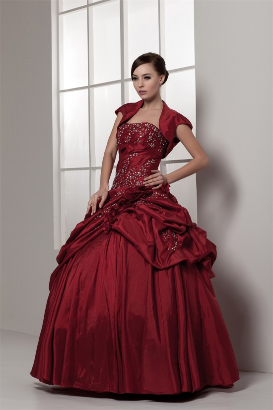 Strapless Satin Taffeta Floor-Length Beading Wedding Dresses with A Jacket 2031000