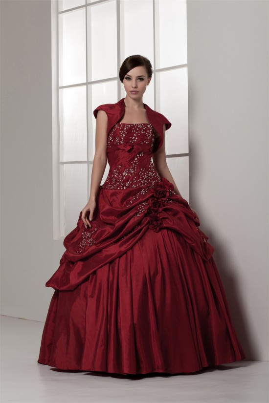 Strapless Satin Taffeta Floor-Length Beading Wedding Dresses with A Jacket 2031000 Strapless Satin Taffeta Floor-Length Beading Wedding Dresses with A Jacket 2031000