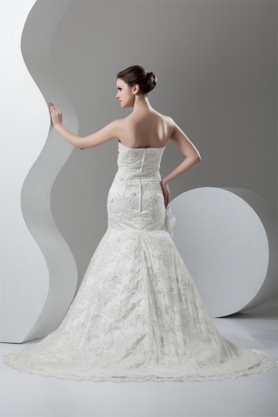 Strapless Sleeveless Mermaid/Trumpet Satin Lace Embellished Wedding Dresses 2031006 Strapless Sleeveless Mermaid/Trumpet Satin Lace Embellished Wedding Dresses 2031006