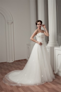 Strapless Sleeveless Satin Fine Netting Wedding Dresses 2031007