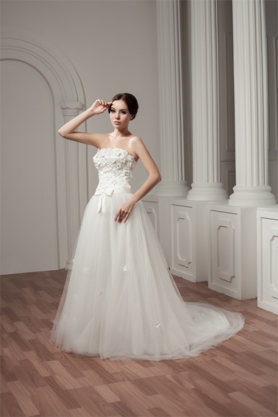 Strapless Sleeveless Satin Fine Netting Wedding Dresses 2031007 Strapless Sleeveless Satin Fine Netting Wedding Dresses 2031007