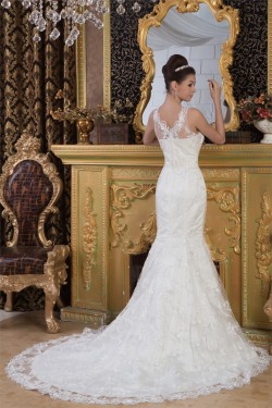 Straps Mermaid/Trumpet Sleeveless Satin Lace Beautiful Wedding Dresses 2031010