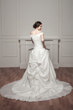 Straps Sleeveless Satin Taffeta A-Line Lace Beautiful Wedding Dresses 2031012