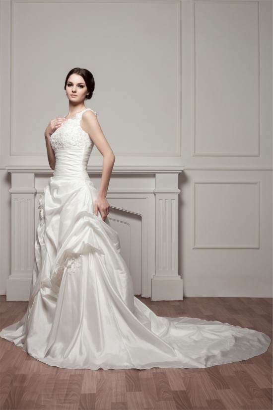 Straps Sleeveless Satin Taffeta A-Line Lace Beautiful Wedding Dresses 2031012 Straps Sleeveless Satin Taffeta A-Line Lace Beautiful Wedding Dresses 2031012