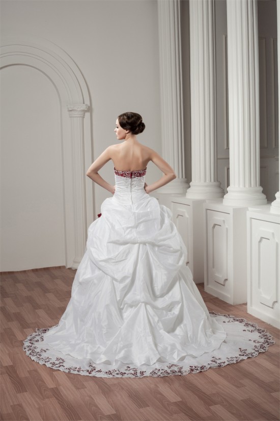 Sweetheart A-Line Satin Taffeta Sleeveless Lace Wedding Dresses 2031014