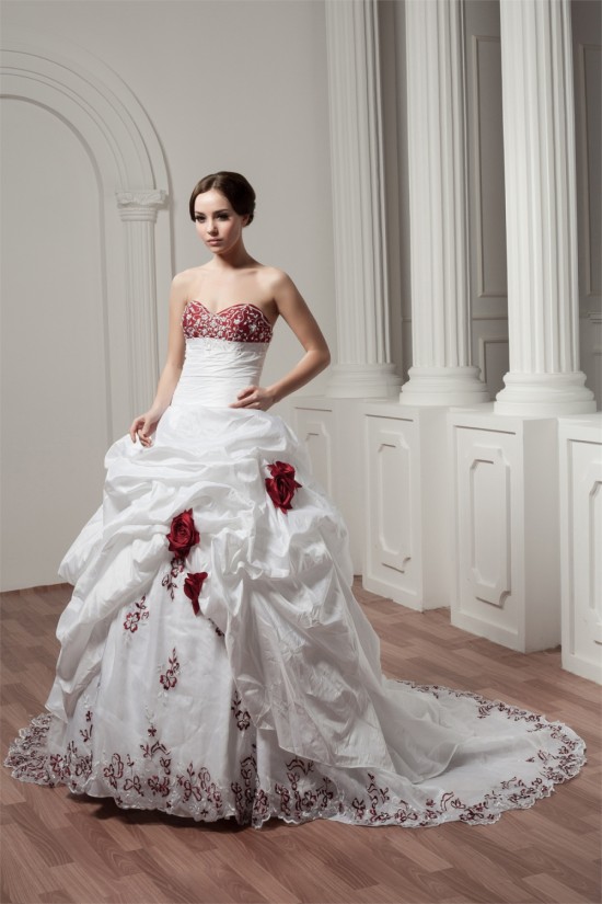 Sweetheart A-Line Satin Taffeta Sleeveless Lace Wedding Dresses 2031014