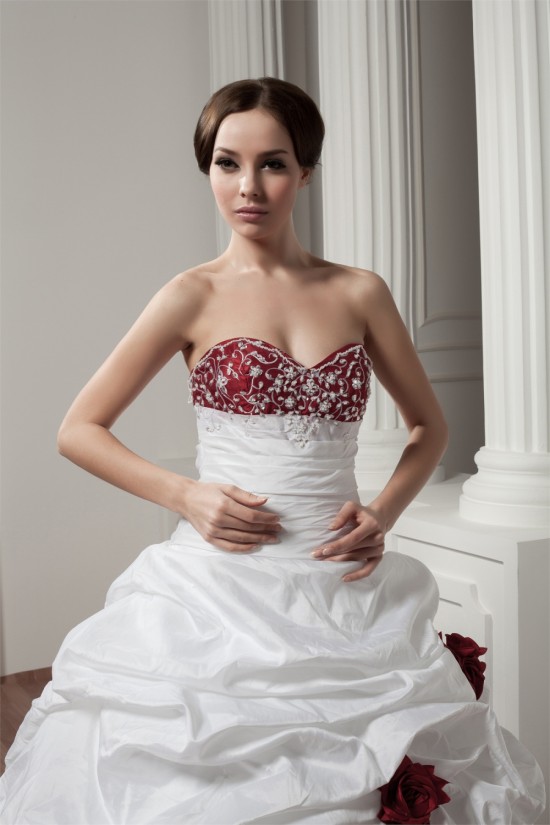 Sweetheart A-Line Satin Taffeta Sleeveless Lace Wedding Dresses 2031014