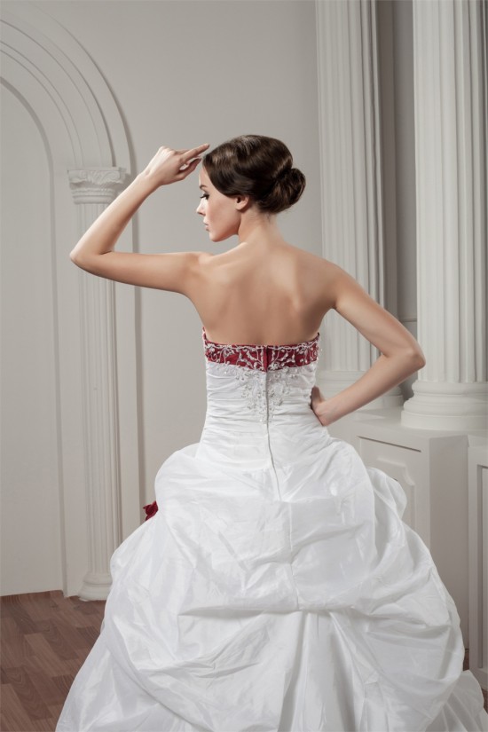 Sweetheart A-Line Satin Taffeta Sleeveless Lace Wedding Dresses 2031014