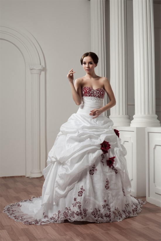 Sweetheart A-Line Satin Taffeta Sleeveless Lace Wedding Dresses 2031014