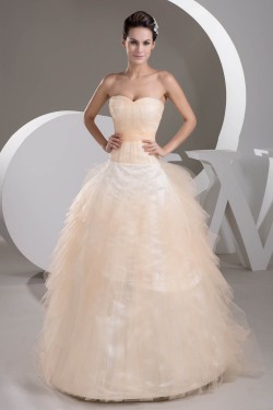 Sweetheart A-Line Sleeveless Satin Fine Netting Wedding Dresses 2031015