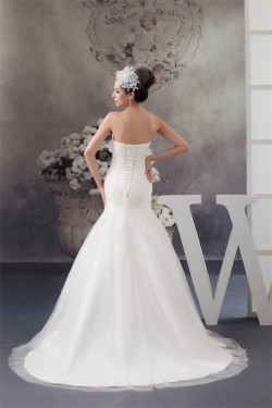 Sweetheart A-Line Sleeveless Satin Fine Netting Beaded Wedding Dresses 2031016