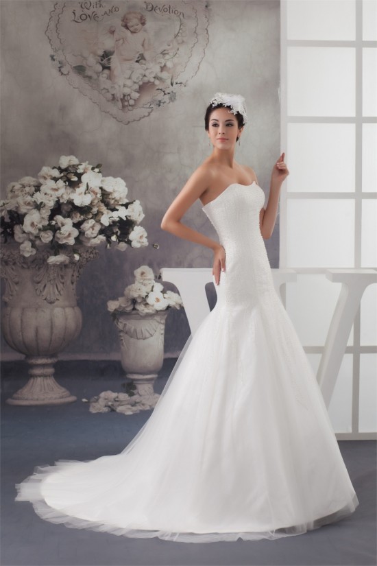 Sweetheart A-Line Sleeveless Satin Fine Netting Beaded Wedding Dresses 2031016 Sweetheart A-Line Sleeveless Satin Fine Netting Beaded Wedding Dresses 2031016