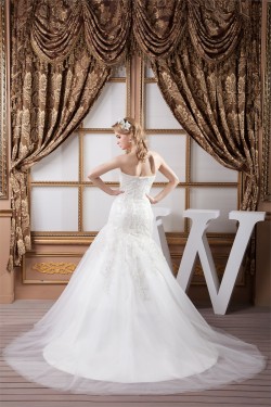 Sweetheart Sleeveless Satin Fine Netting Lace Wedding Dresses 2031017