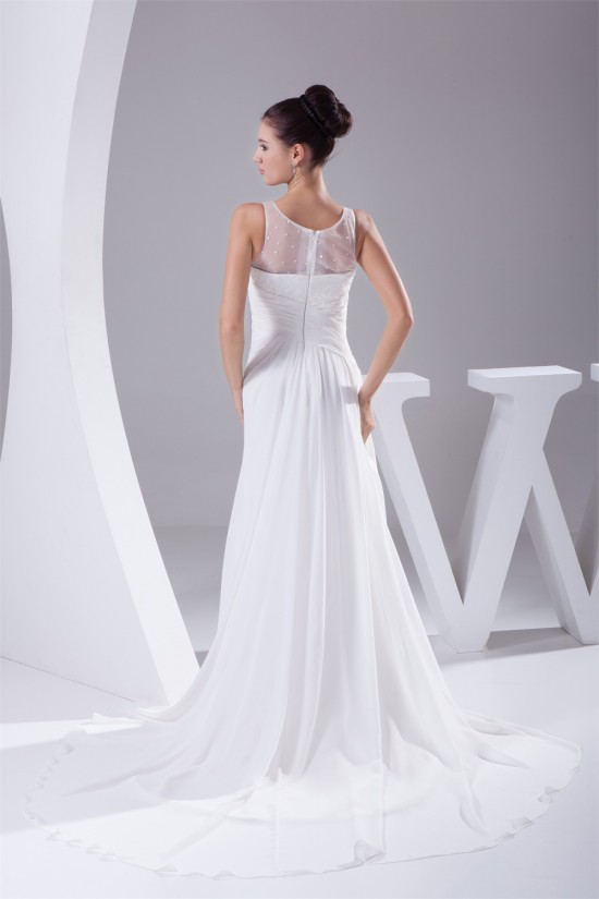 A-Line Chiffon Sweep Train Beaded Wedding Dresses 2030102