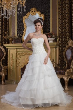 Sweetheart Satin A-Line Sleeveless Beaded Lace Wedding Dresses 2031020