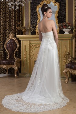 A-Line Sweetheart Satin Fine Netting Lace Wedding Dresses 2031021