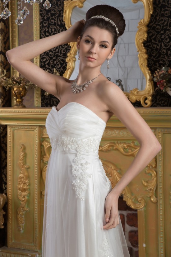 A-Line Sweetheart Satin Fine Netting Lace Wedding Dresses 2031021