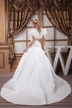 Sweetheart Short Sleeve Satin A-Line Beaded Beautiful Wedding Dresses 2031024