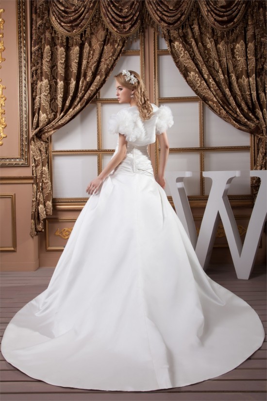 Sweetheart Short Sleeve Satin A-Line Beaded Beautiful Wedding Dresses 2031024 Sweetheart Short Sleeve Satin A-Line Beaded Beautiful Wedding Dresses 2031024