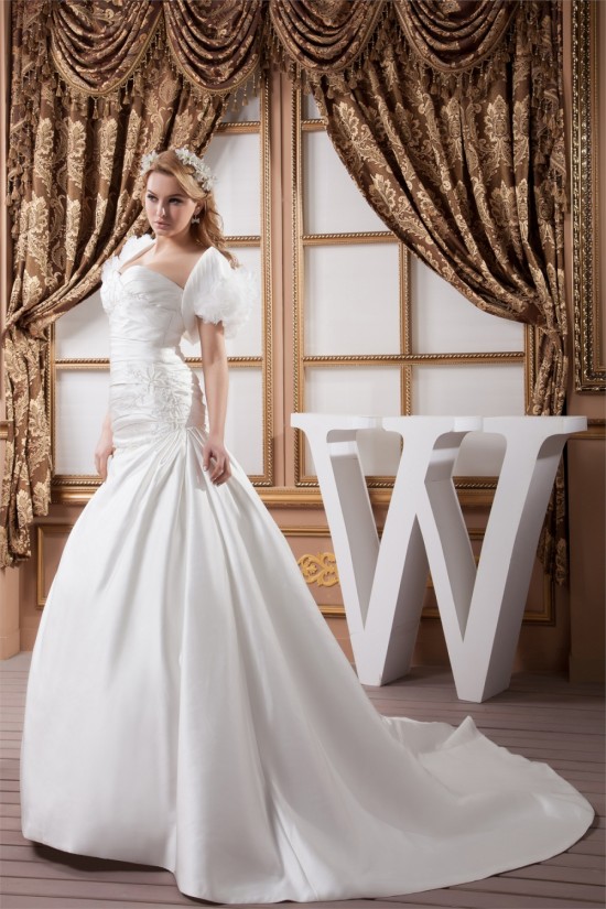 Sweetheart Short Sleeve Satin A-Line Beaded Beautiful Wedding Dresses 2031024 Sweetheart Short Sleeve Satin A-Line Beaded Beautiful Wedding Dresses 2031024