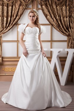 Sweetheart Short Sleeve Satin A-Line Beaded Beautiful Wedding Dresses 2031024