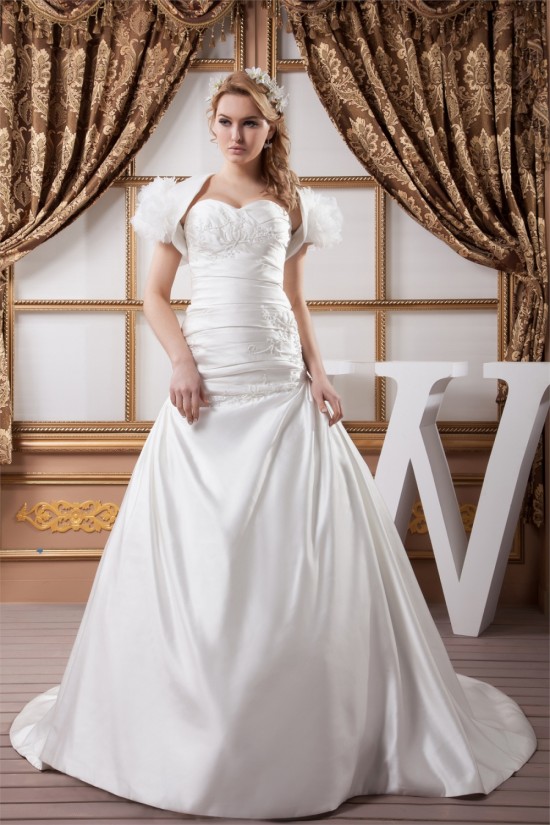 Sweetheart Short Sleeve Satin A-Line Beaded Beautiful Wedding Dresses 2031024 Sweetheart Short Sleeve Satin A-Line Beaded Beautiful Wedding Dresses 2031024