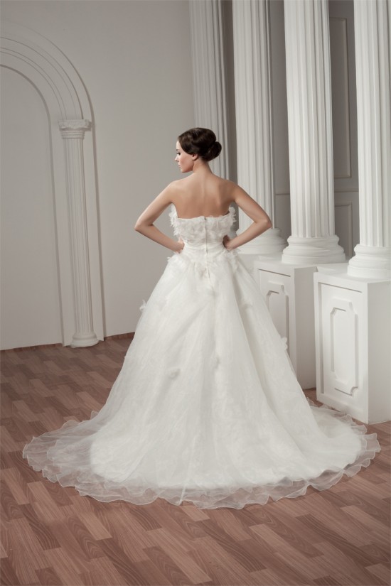 A-Line Sleeveless Strapless Court Train Wedding Dresses 2031035