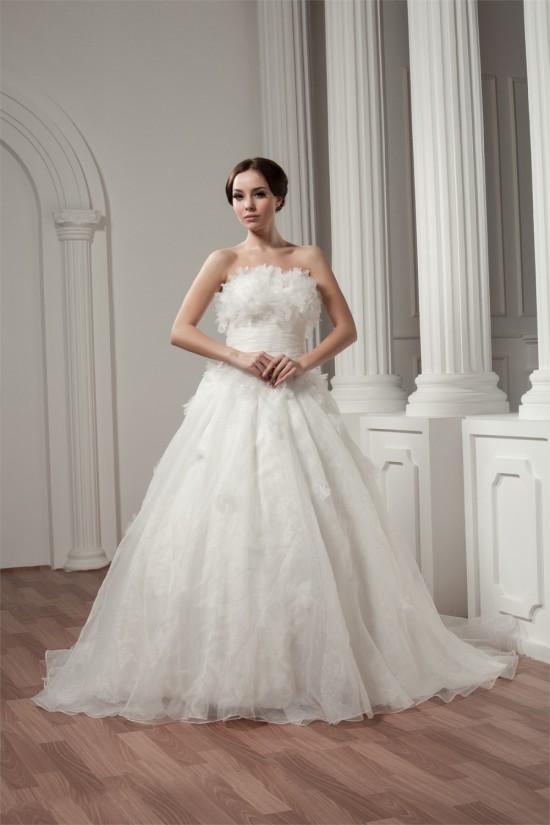 A-Line Sleeveless Strapless Court Train Wedding Dresses 2031035