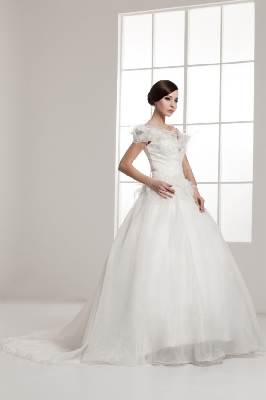 A-Line Straps Sleeveless Off-the-Shoulder Wedding Dresses 2031037