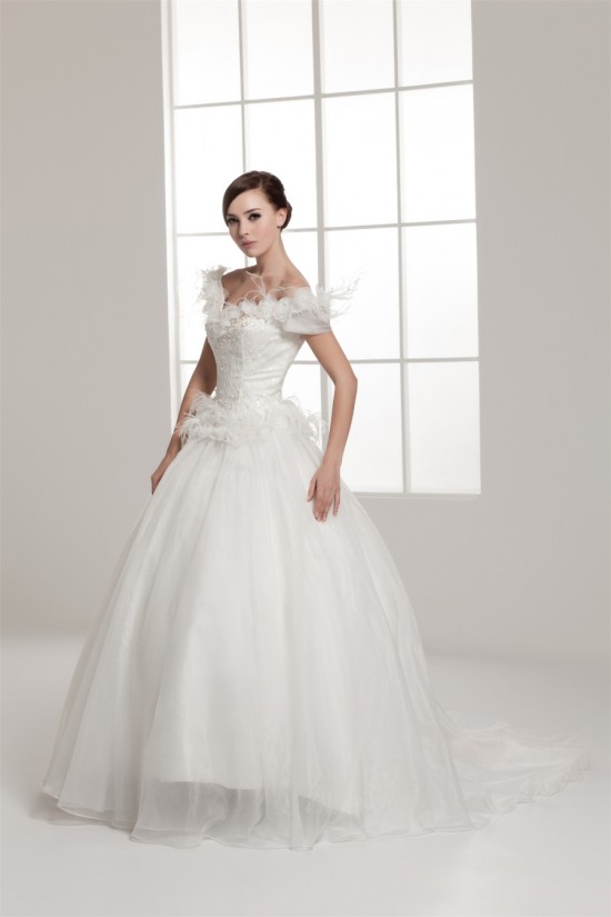 A-Line Straps Sleeveless Off-the-Shoulder Wedding Dresses 2031037