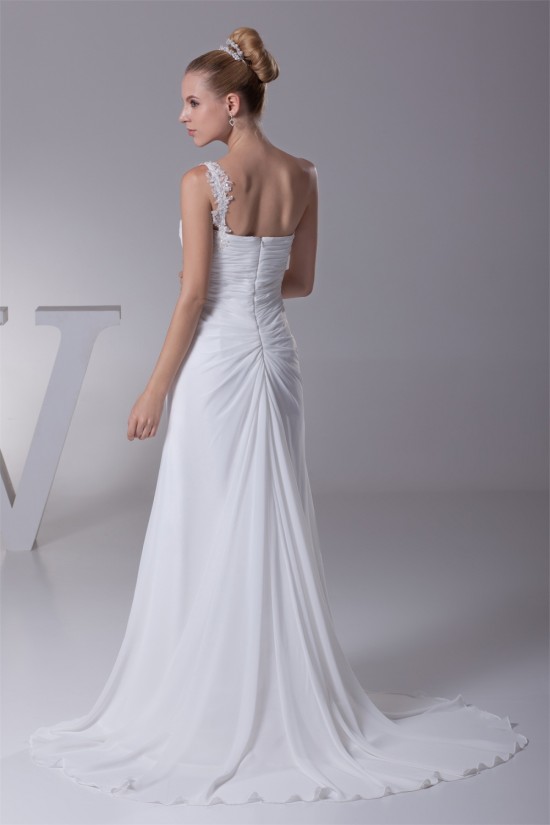 Sheath/Column Beaded Applique One-Shoulder Chiffon Wedding Dresses 2030104 Sheath/Column Beaded Applique One-Shoulder Chiffon Wedding Dresses 2030104