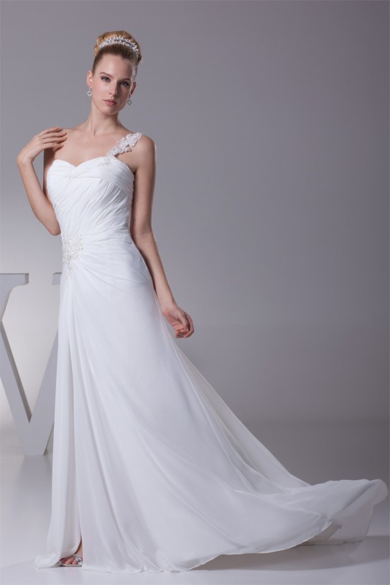 Sheath/Column Beaded Applique One-Shoulder Chiffon Wedding Dresses 2030104 Sheath/Column Beaded Applique One-Shoulder Chiffon Wedding Dresses 2030104