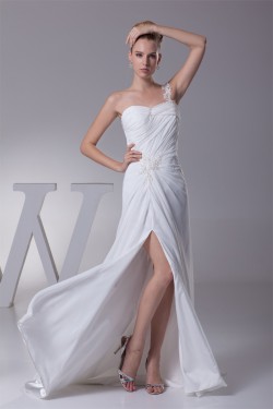 Sheath/Column Beaded Applique One-Shoulder Chiffon Wedding Dresses 2030104