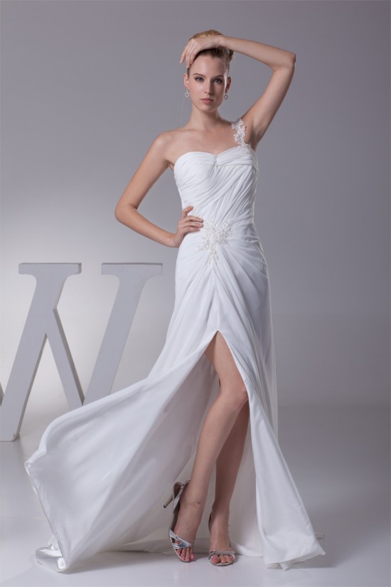 Sheath/Column Beaded Applique One-Shoulder Chiffon Wedding Dresses 2030104 Sheath/Column Beaded Applique One-Shoulder Chiffon Wedding Dresses 2030104