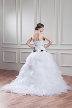 Unique Design Sweetheart Satin Organza Ball Gown Sleeveless Wedding Dresses 2031042