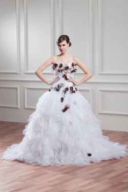 Unique Design Sweetheart Satin Organza Ball Gown Sleeveless Wedding Dresses 2031042