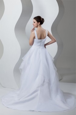 Unique Design V-Neck A-Line Satin Organza Beaded Sleeveless Wedding Dresses 2031044